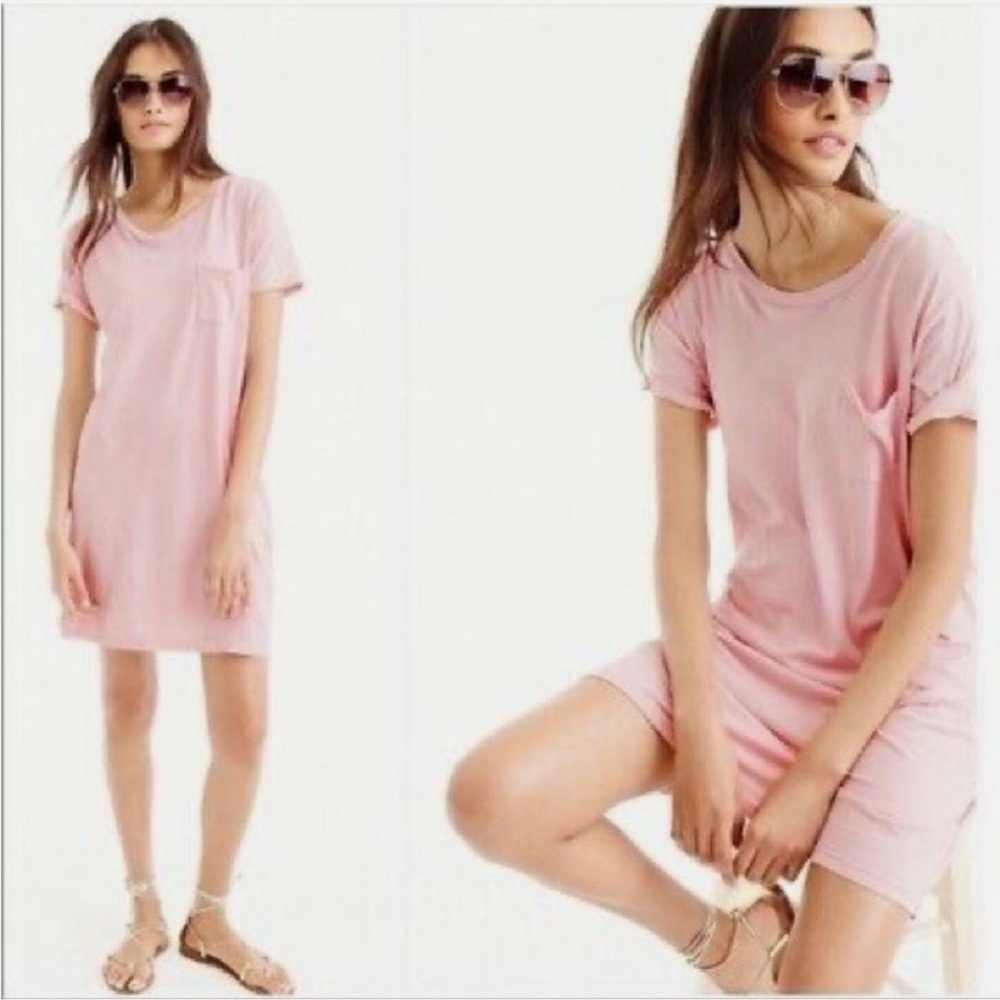 NWOT J. Crew garment dyed pocket Tee Shirt Dress, Light Pink.